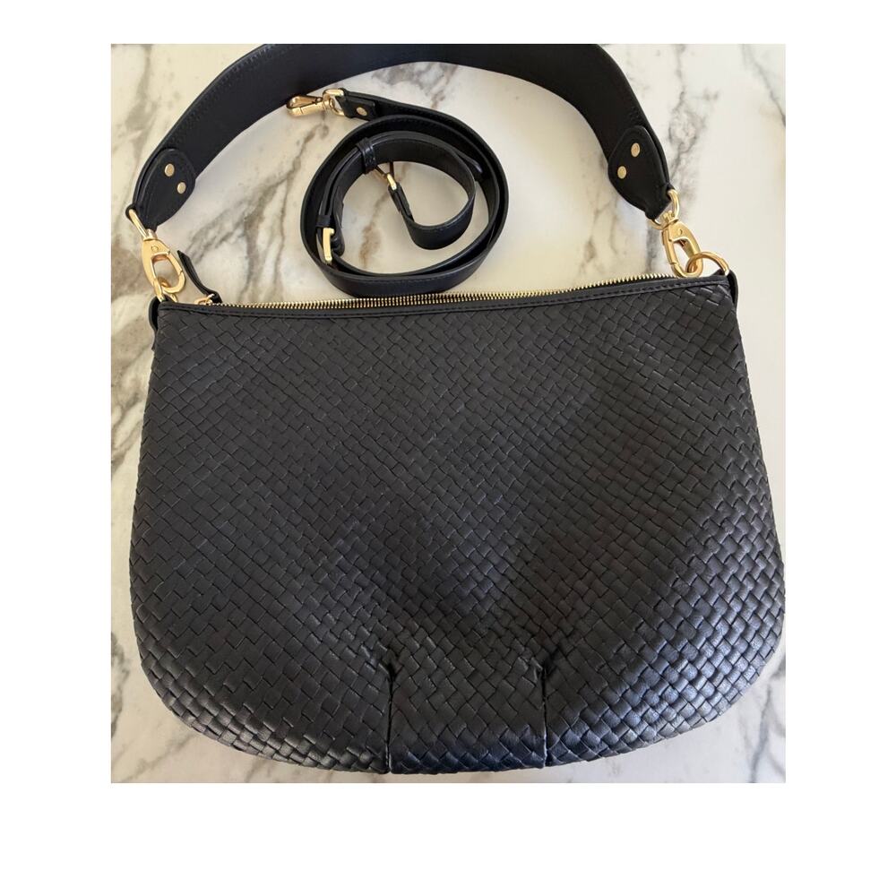 Quince NEW Italian Leather Convertible Crescent Handwoven Black Shoulder Bag - Picture 5 of 8